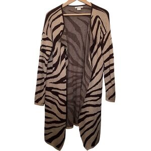 Ariat Women Cardigan M Brown Logan Zebra Animal Print Duster Open Front Western